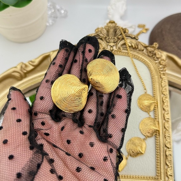 Gold Textured Seashell Statement Earrings – PVD Plated Stainless Steel - Picture 10 of 12